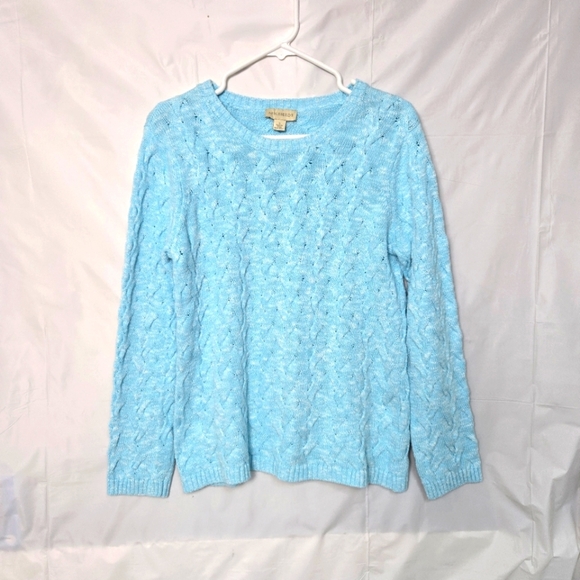 Appleseed's Light Aqua Cable Knit Crew Neck Sweater Women's Size Small - Picture 1 of 9